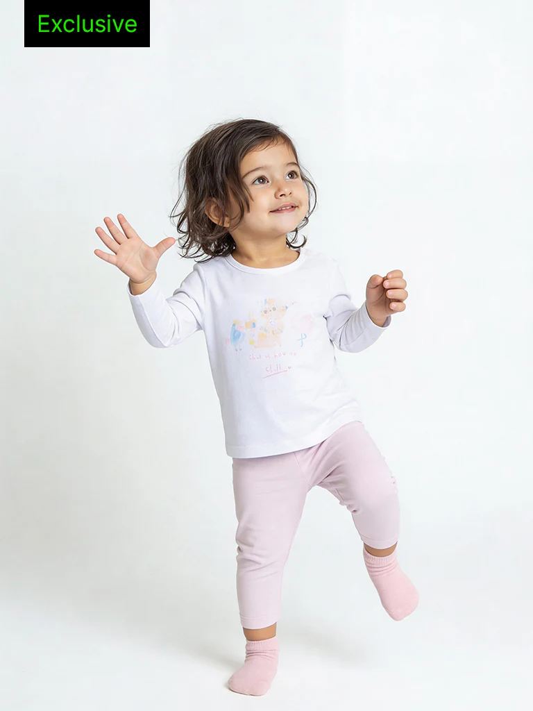 HOP Baby Girls Lilac Printed Cotton-Blend T-Shirt and Pants Set - Exclusive