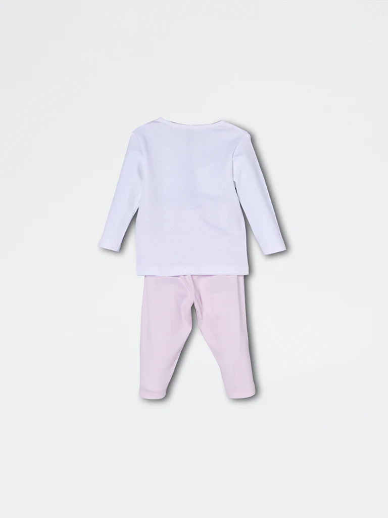 HOP Baby Girls Lilac Printed Cotton-Blend T-Shirt and Pants Set - Exclusive - Image 3