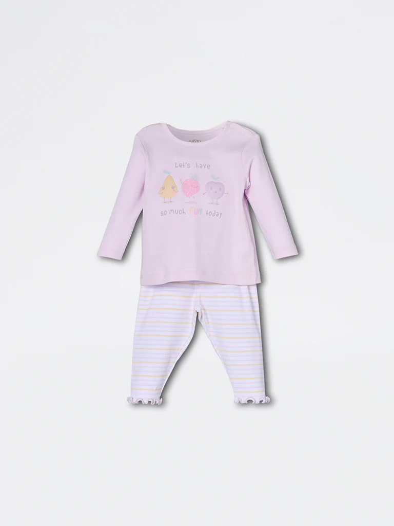 HOP Baby Girls Lilac Printed Cotton Co-ord Set - Exclusive - Image 2