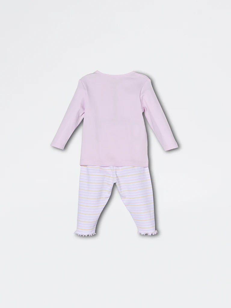 HOP Baby Girls Lilac Printed Cotton Co-ord Set - Exclusive - Image 3