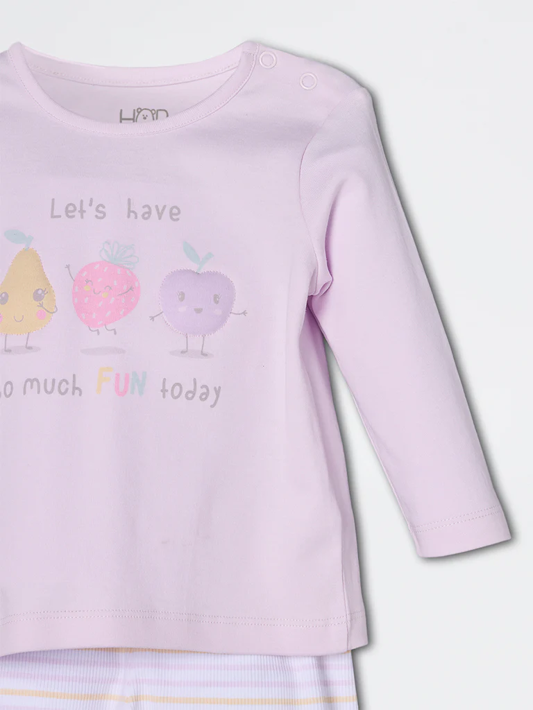 HOP Baby Girls Lilac Printed Cotton Co-ord Set - Exclusive - Image 4
