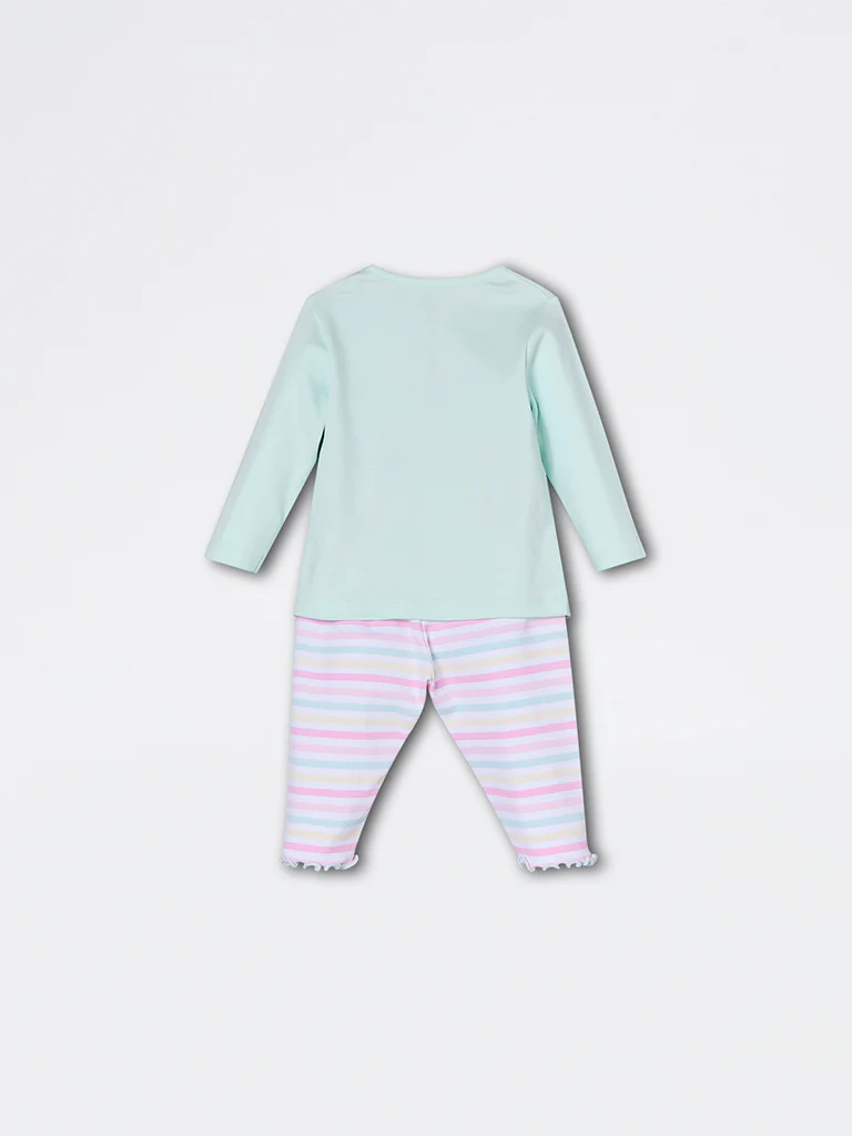 HOP Baby Girls Mint Unicorn Printed Cotton Co-ord Set - Exclusive - Image 3