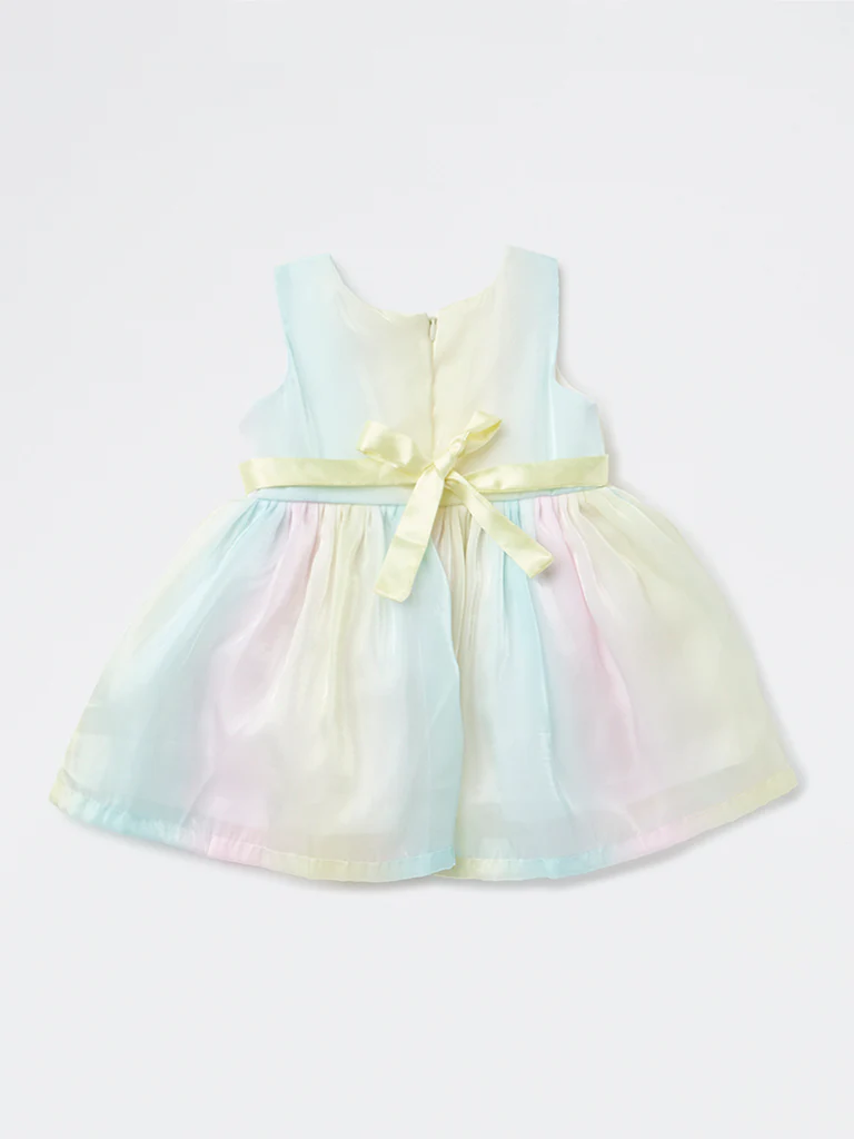 HOP Baby Girls Multicolour Bow-Detailed Mesh Dress - Image 3