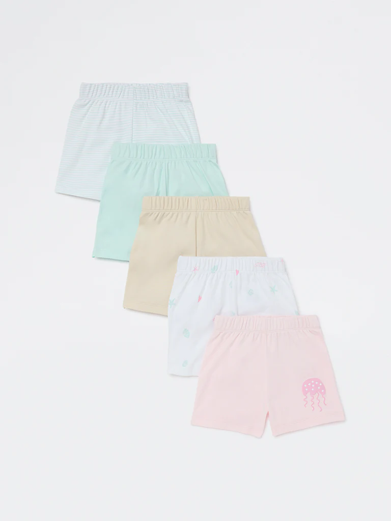 HOP Baby Girls Multicolour Cotton Shorts - Pack of 5 - Image 2
