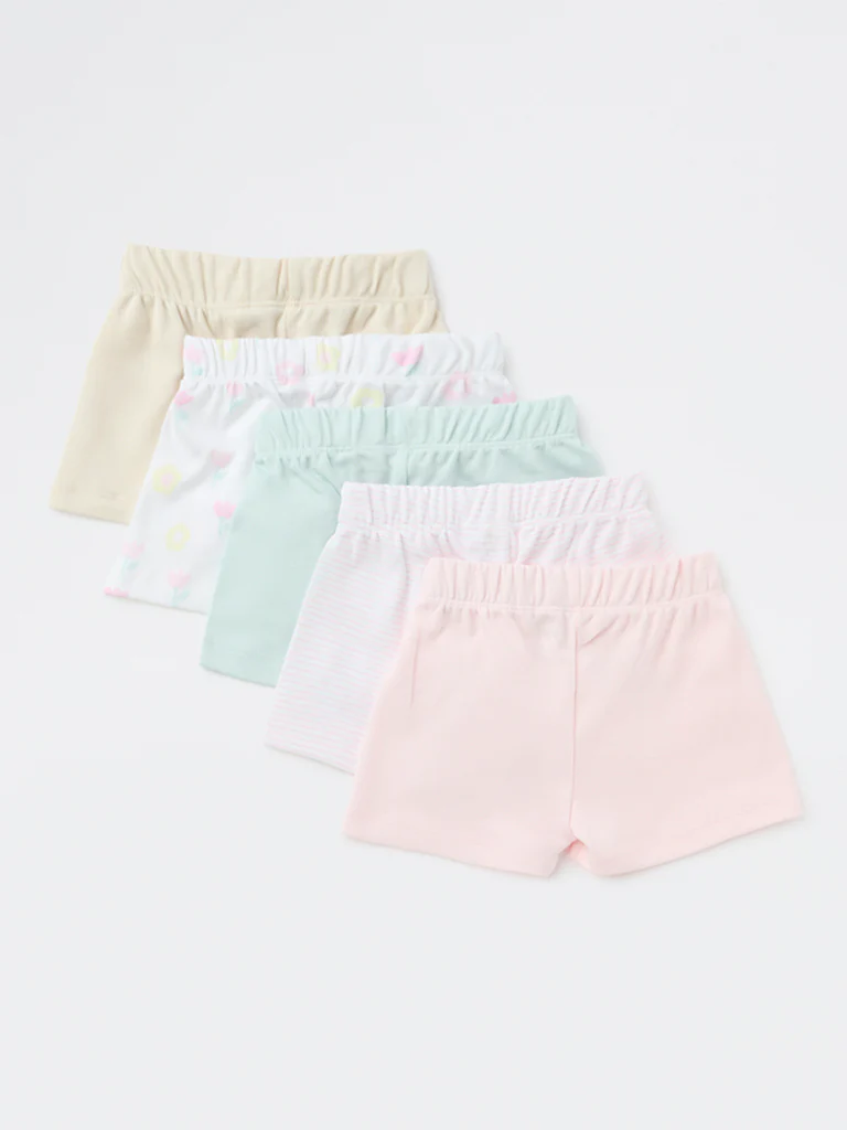HOP Baby Girls Multicolour Cotton Shorts - Pack of 5 - Image 2
