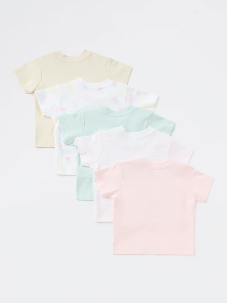 HOP Baby Girls Multicolour Cotton T-Shirt - Pack of 5 - Image 2