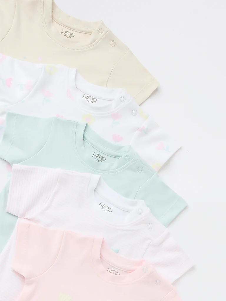HOP Baby Girls Multicolour Cotton T-Shirt - Pack of 5 - Image 3