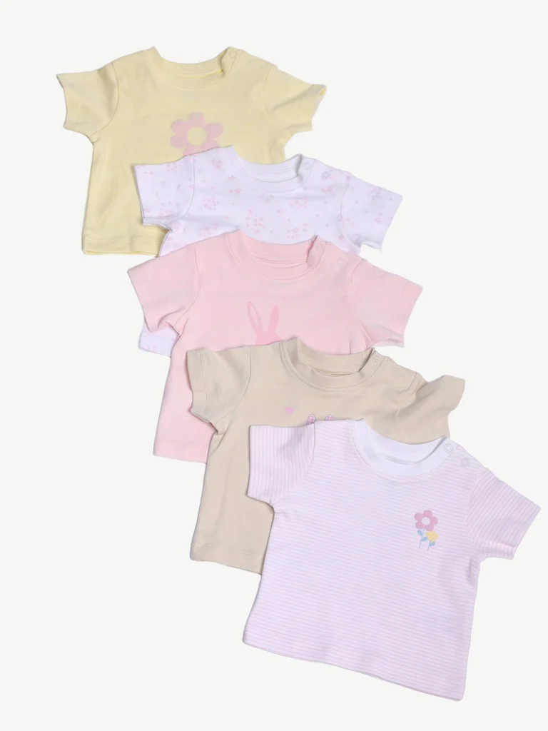 HOP Baby Girls Multicolour Cotton T-Shirt - Pack of 5 - Image 2