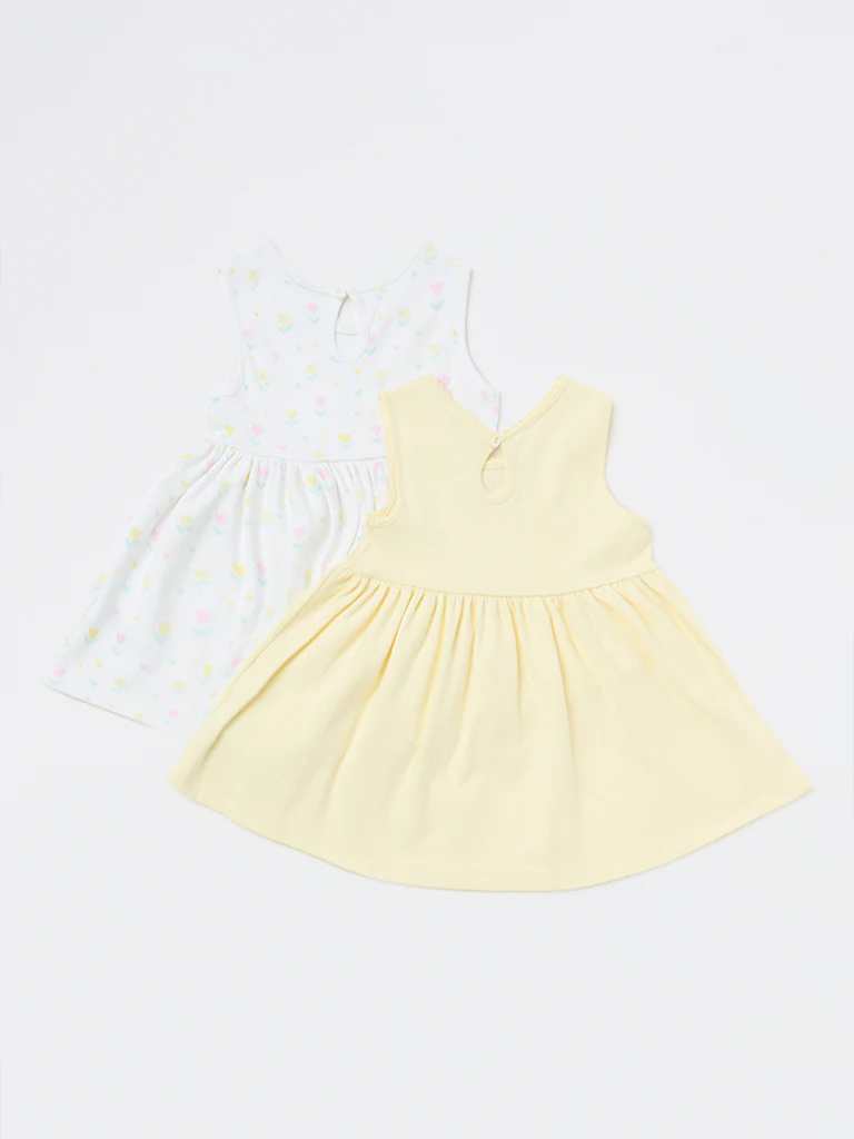 HOP Baby Girls Multicolour Floral A-Line Cotton Dress - Pack of 2 - Image 2