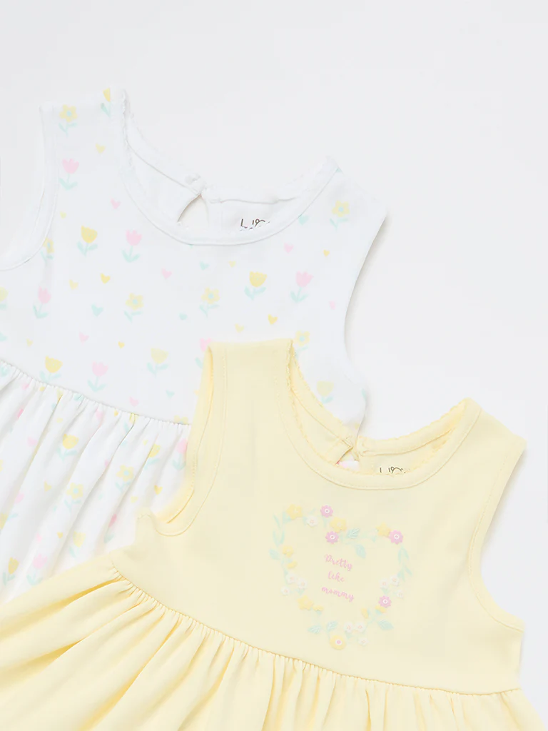 HOP Baby Girls Multicolour Floral A-Line Cotton Dress - Pack of 2 - Image 3
