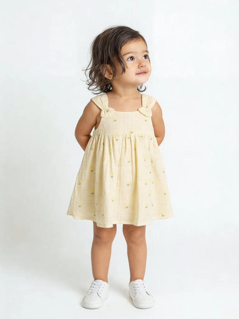 HOP Baby Girls Multicolour Floral Printed Cotton Dress