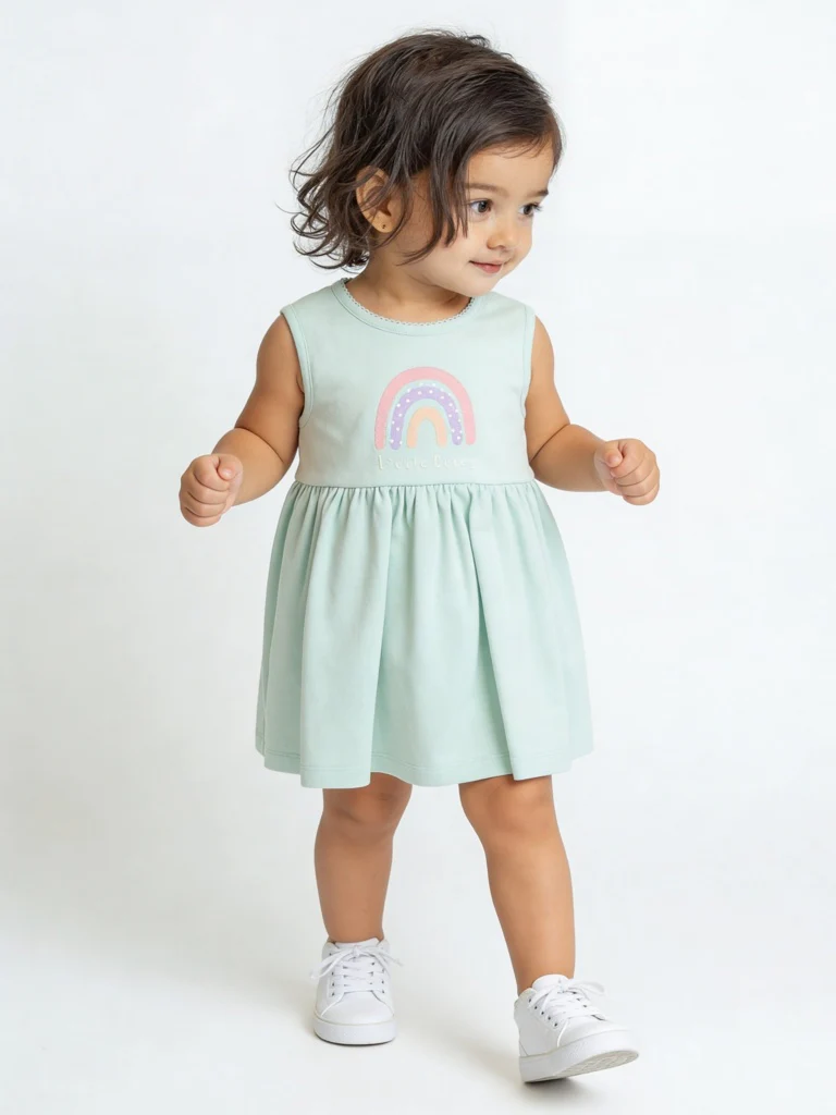 HOP Baby Girls Multicolour Printed A-Line Cotton Dress - Pack of 2
