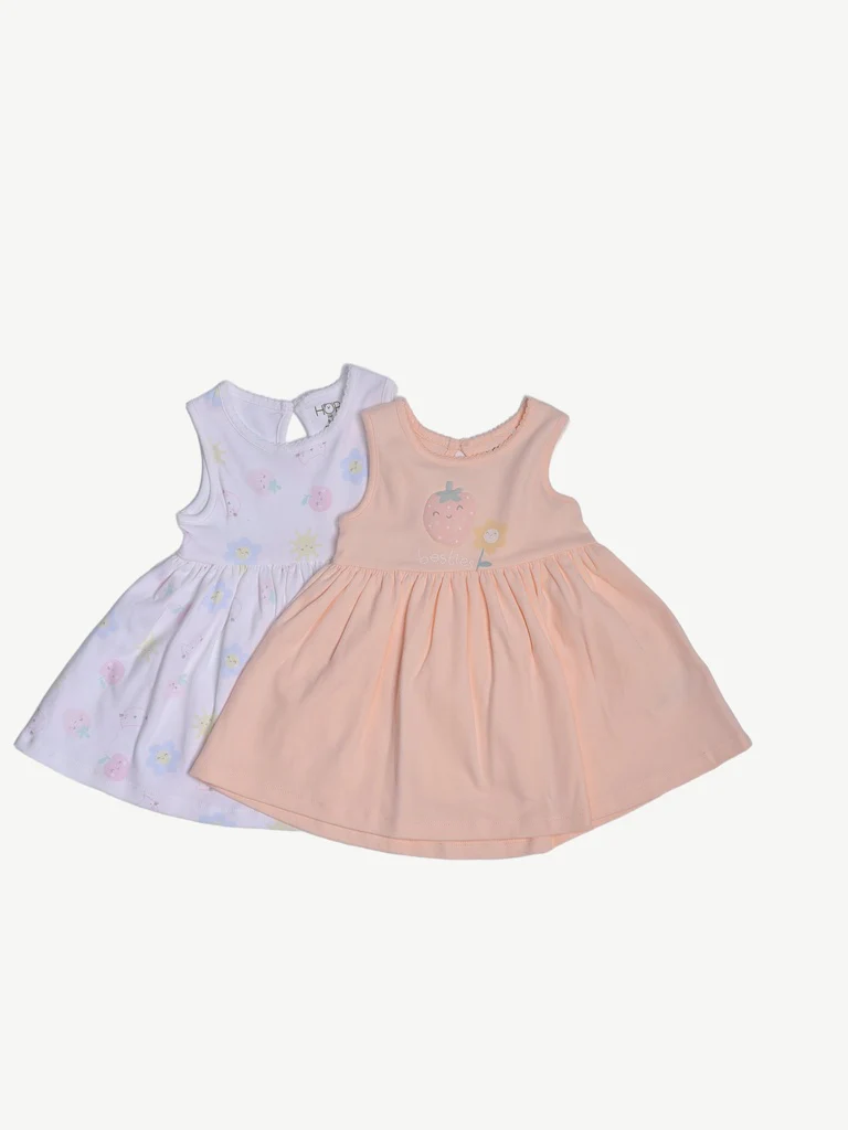 HOP Baby Girls Multicolour Printed A-Line Cotton Dress - Pack of 2 - Image 2