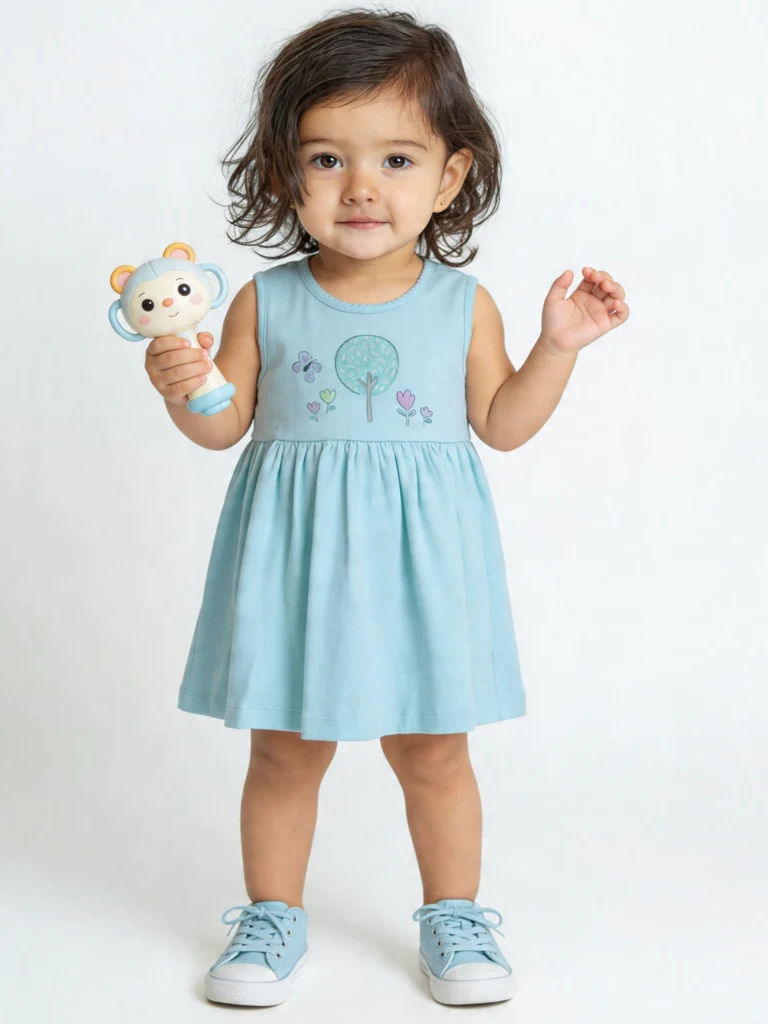 HOP Baby Girls Multicolour Printed A-Line Cotton Dress - Pack of 2