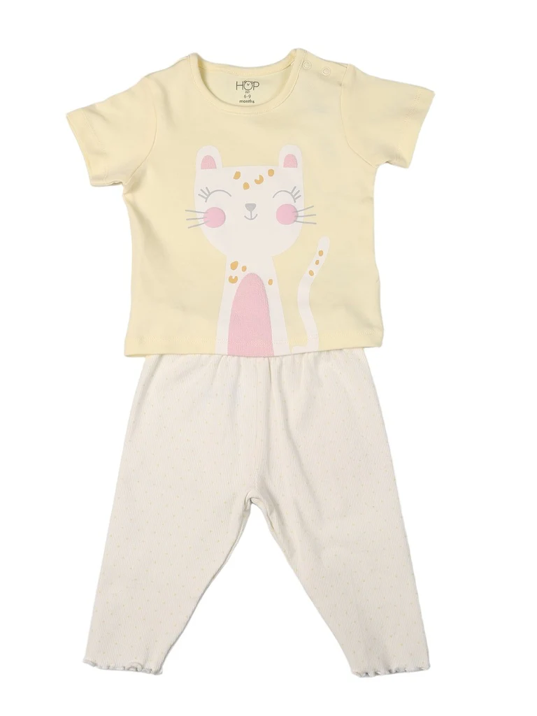 HOP Baby Girls Multicolour Printed Cotton T-Shirt and Pants Set - Exclusive - Image 3