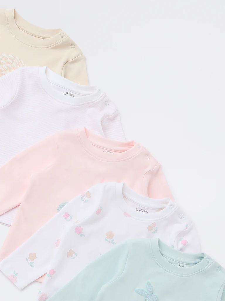 HOP Baby Girls Multicolour Printed Cotton T-Shirts - Pack of 5 - Image 4
