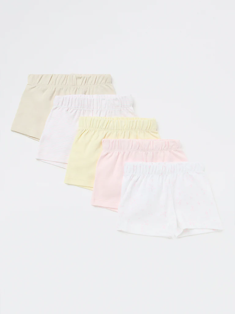 HOP Baby Girls Multicolour Printed High-Rise Cotton Shorts - Pack of 5 - Image 2