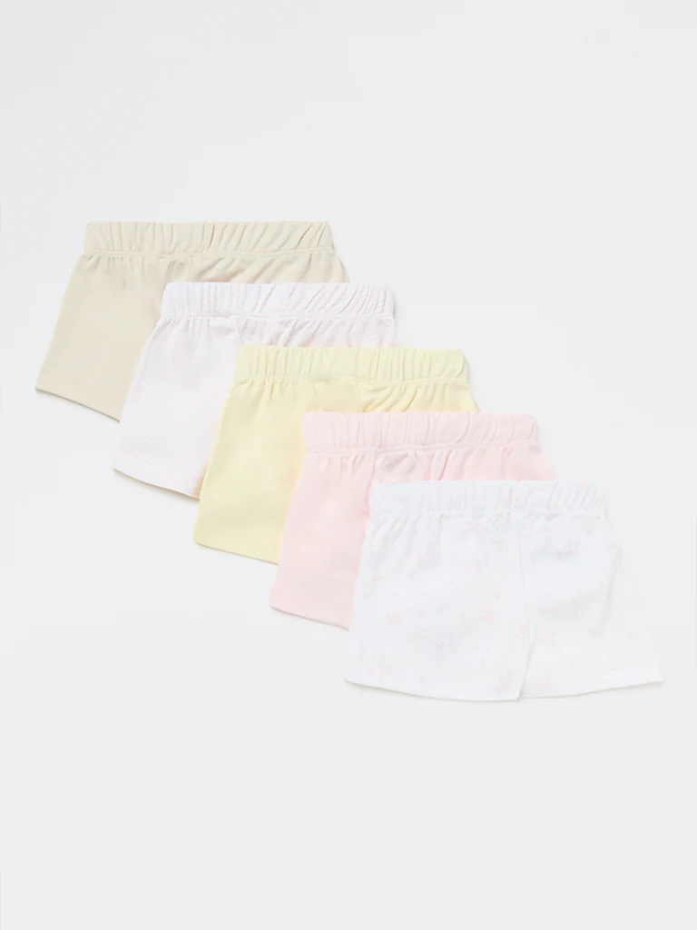 HOP Baby Girls Multicolour Printed High-Rise Cotton Shorts - Pack of 5 - Image 3