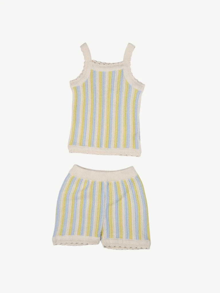 HOP Baby Girls Multicolour Striped Cotton Top and Shorts Set - Image 2