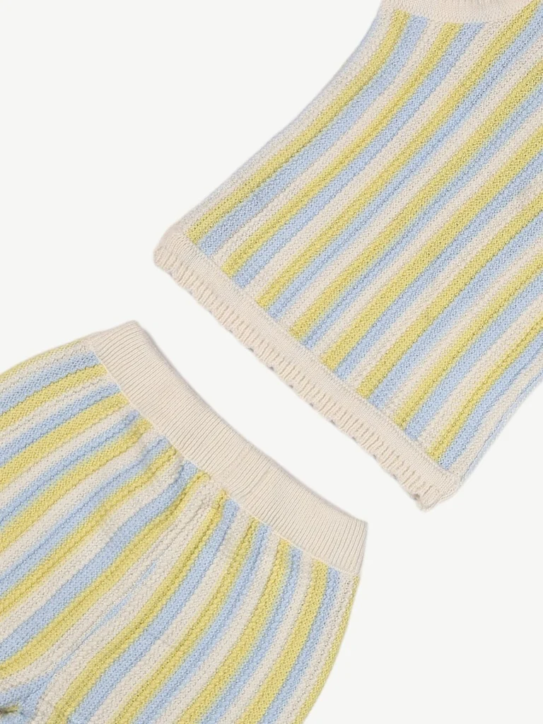 HOP Baby Girls Multicolour Striped Cotton Top and Shorts Set - Image 4
