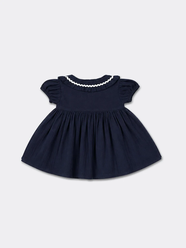 HOP Baby Girls Navy Cotton Fit And Flare Dress - Image 2