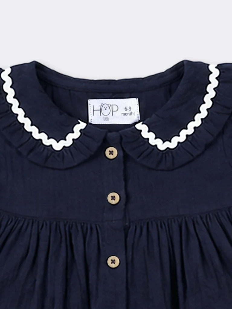 HOP Baby Girls Navy Cotton Fit And Flare Dress - Image 3