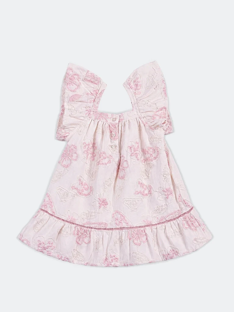 HOP Baby Girls Off-White Cotton-Blend Embroidered Dress - Image 2
