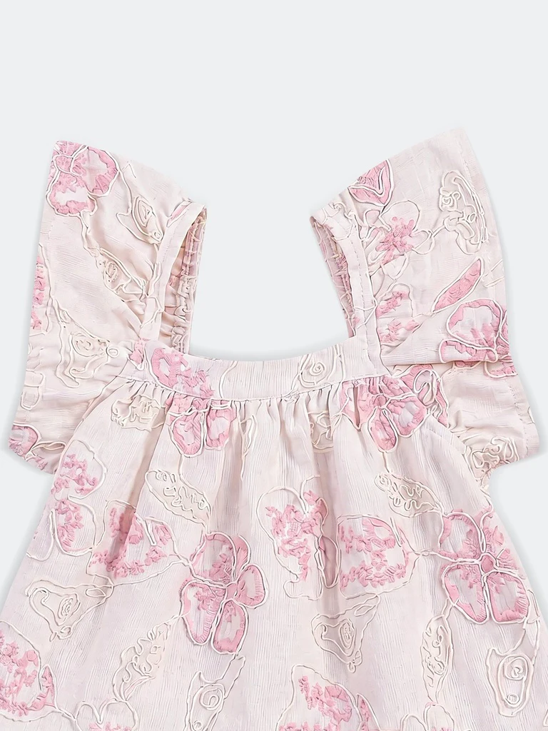 HOP Baby Girls Off-White Cotton-Blend Embroidered Dress - Image 3