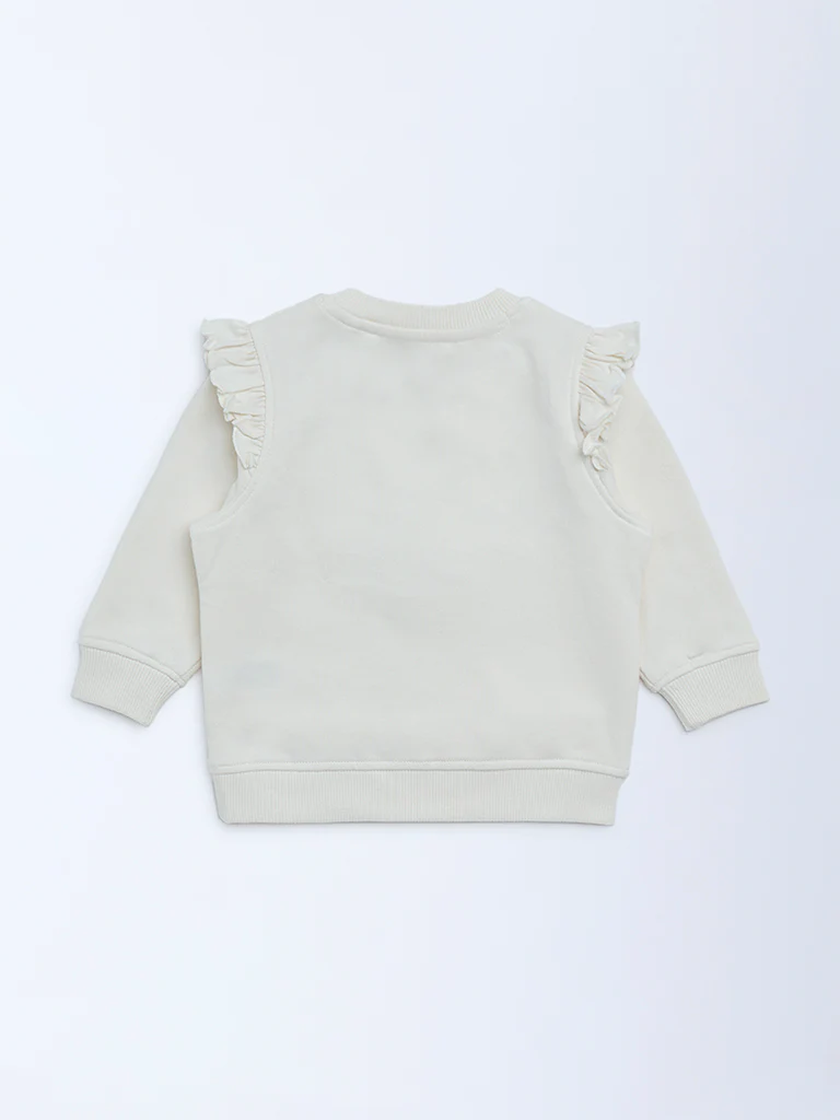 HOP Baby Girls Off-White Embellished Cotton-Blend Sweatshirt - Image 3