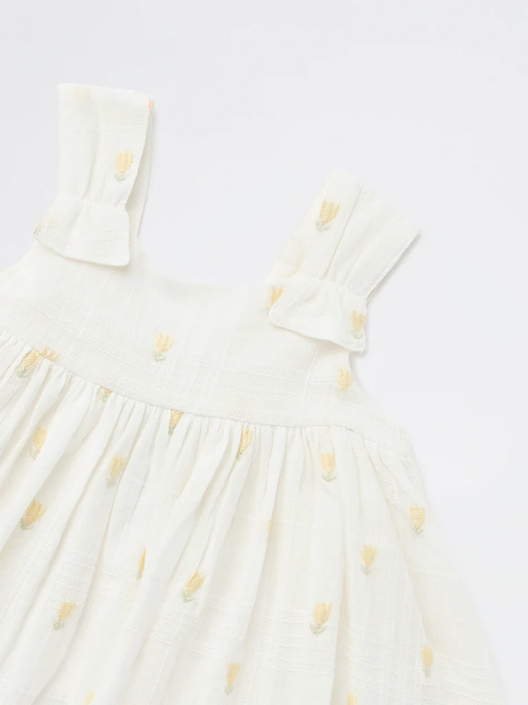 HOP Baby Girls Off-White Fit-and-Flare Cotton Dress - Image 4