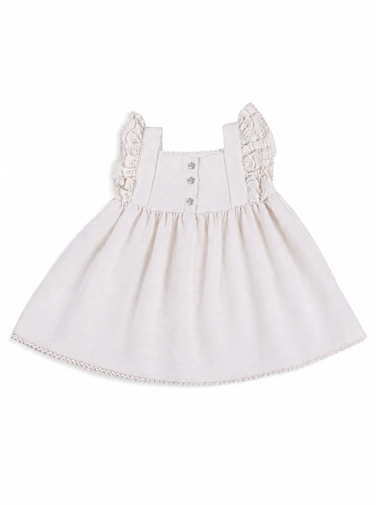 HOP Baby Girls Off-White Floral Embroidered Cotton-Blend Dress - Image 3