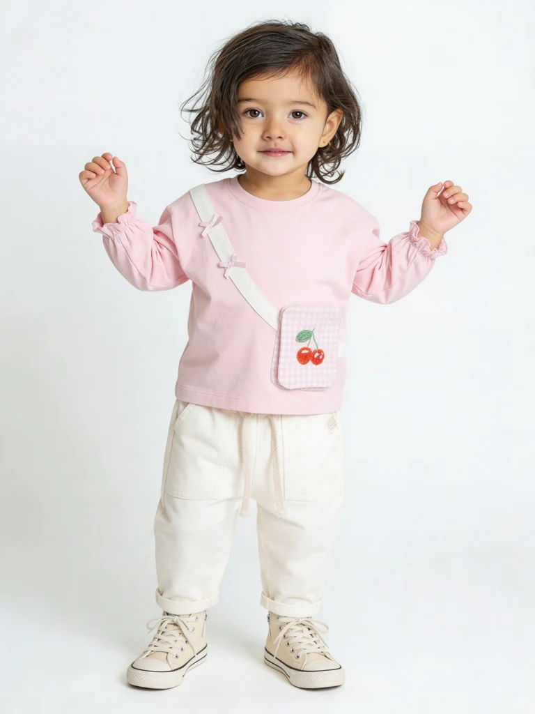 HOP Baby Girls Off-White Mid-Rise Cotton-Blend Pants
