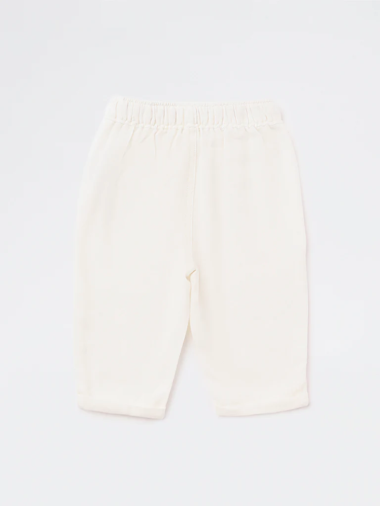 HOP Baby Girls Off-White Mid-Rise Cotton-Blend Pants - Image 4