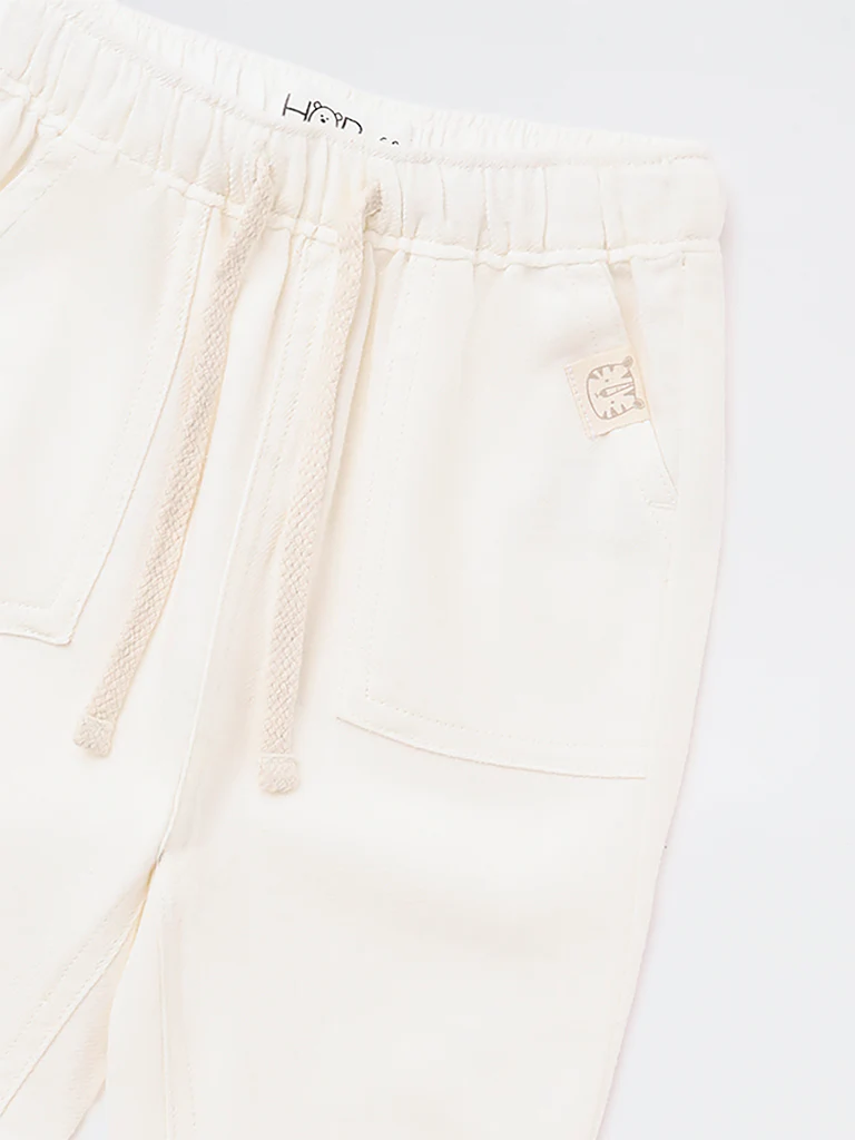 HOP Baby Girls Off-White Mid-Rise Cotton-Blend Pants - Image 5