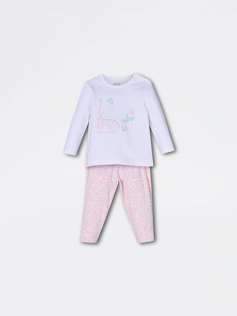 HOP Baby Girls Pink Animal Design Cotton Co-ord Set - Exclusive - Image 2