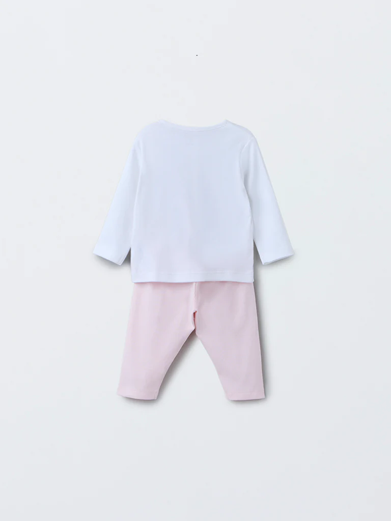 HOP Baby Girls Pink Animal Pattern Cotton T-Shirt with Pants Set - Image 3