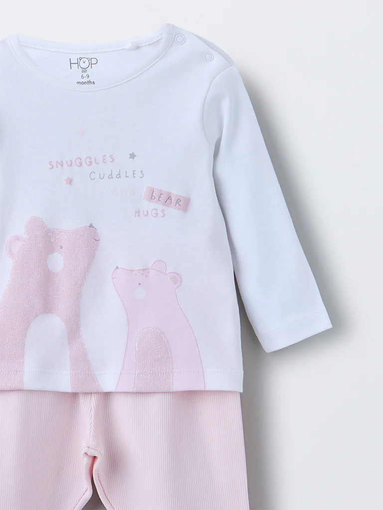 HOP Baby Girls Pink Animal Pattern Cotton T-Shirt with Pants Set - Image 4