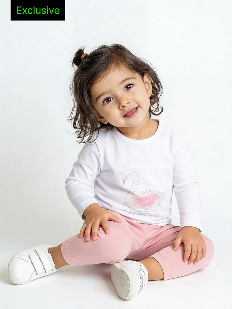 HOP Baby Girls Pink Bird Printed Cotton Co-ord Set - Exclusive