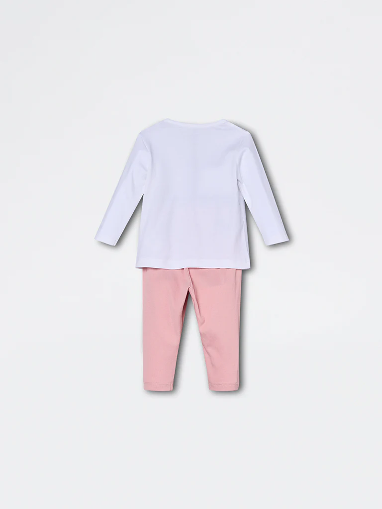 HOP Baby Girls Pink Bird Printed Cotton Co-ord Set - Exclusive - Image 3