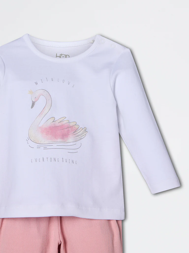 HOP Baby Girls Pink Bird Printed Cotton Co-ord Set - Exclusive - Image 4
