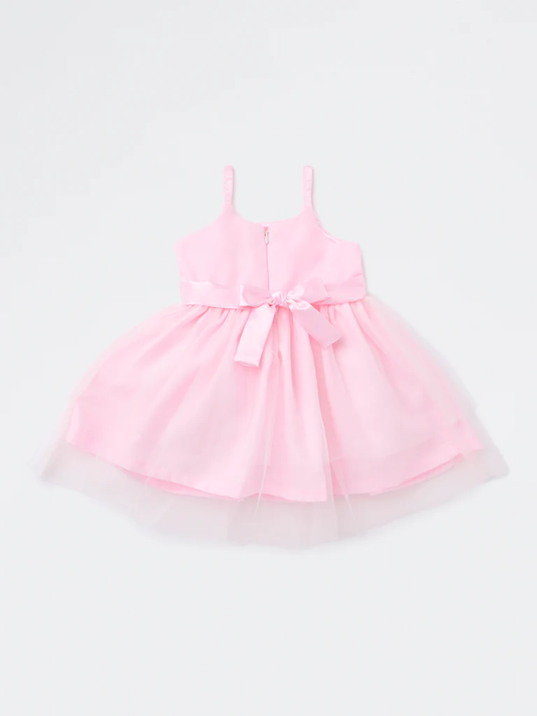 HOP Baby Girls Pink Bow-Detailed Party Dress - Image 3