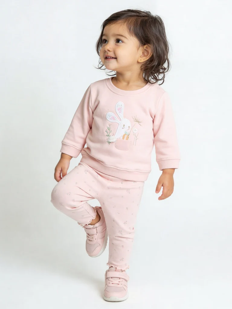 HOP Baby Girls Pink Cotton-Blend Sweatshirt and Pants Set