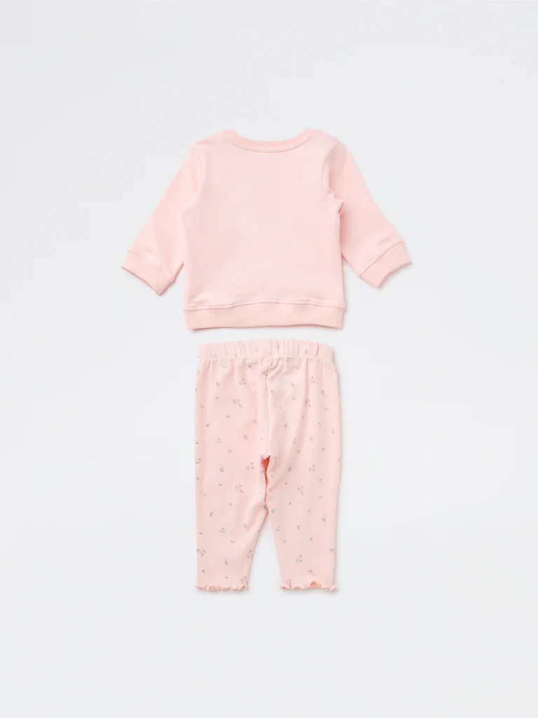 HOP Baby Girls Pink Cotton-Blend Sweatshirt and Pants Set - Image 3