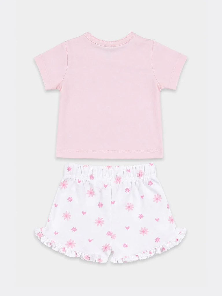 HOP Baby Girls Pink Cotton Top and Shorts Set - Image 2
