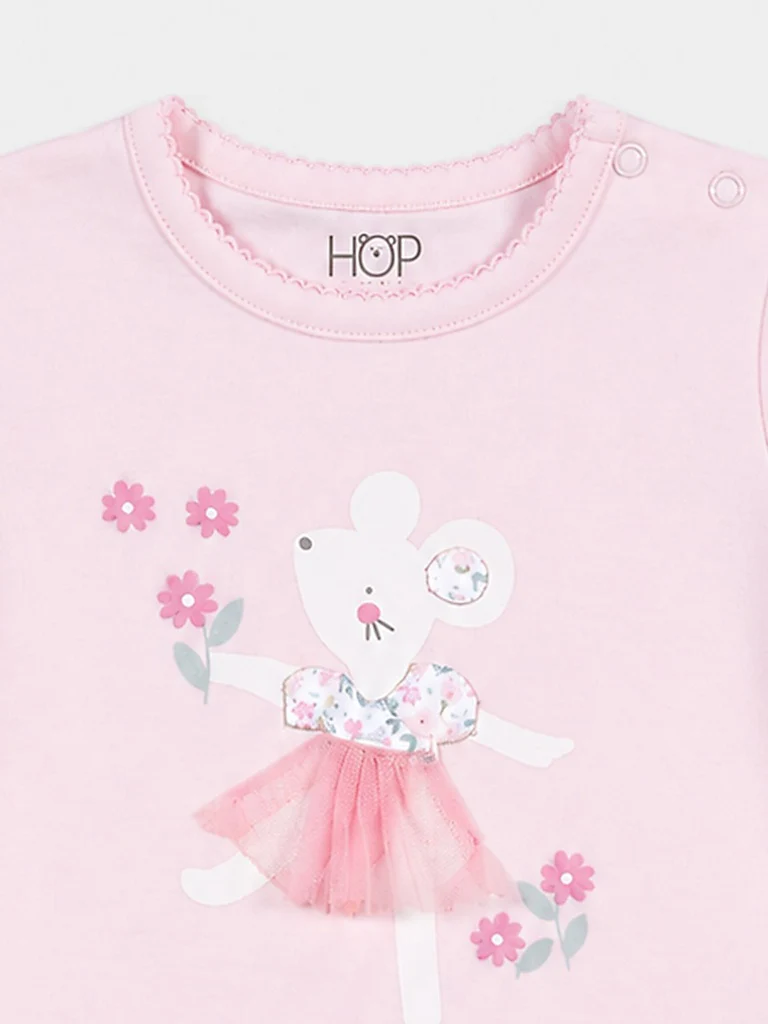 HOP Baby Girls Pink Cotton Top and Shorts Set - Image 3