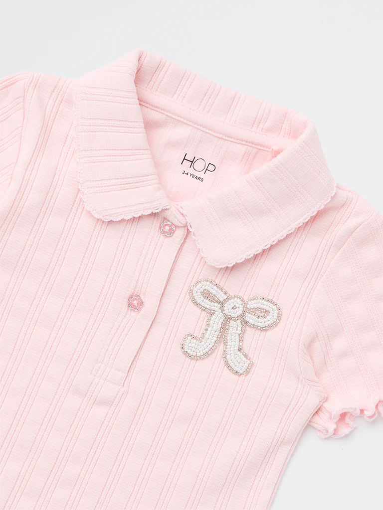 HOP Baby Girls Pink Embellished Cotton Top - Image 5