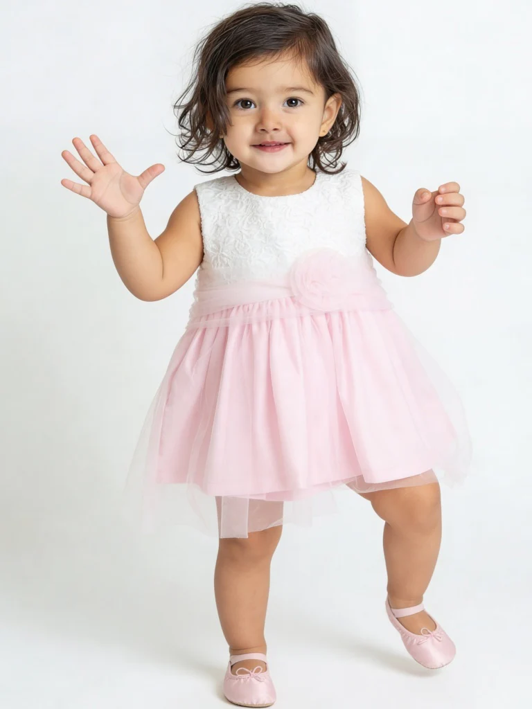 HOP Baby Girls Pink Embroidered A-Line Dress
