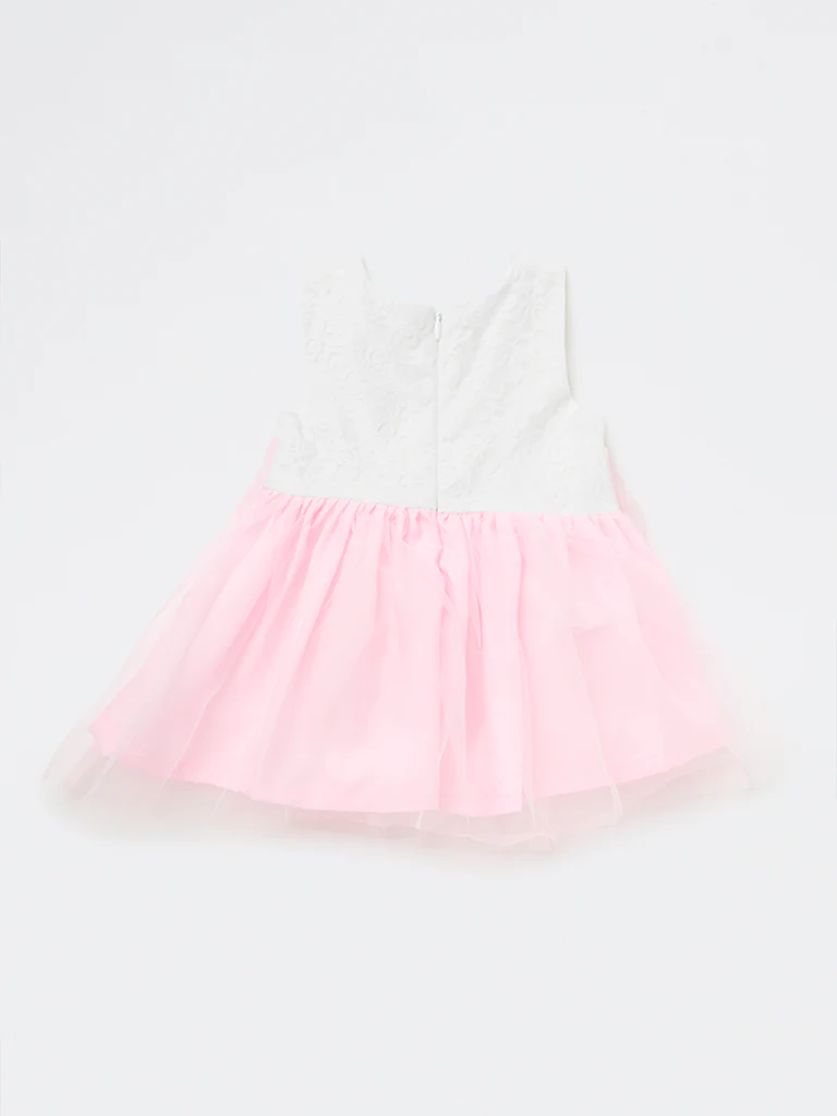 HOP Baby Girls Pink Embroidered A-Line Dress - Image 3