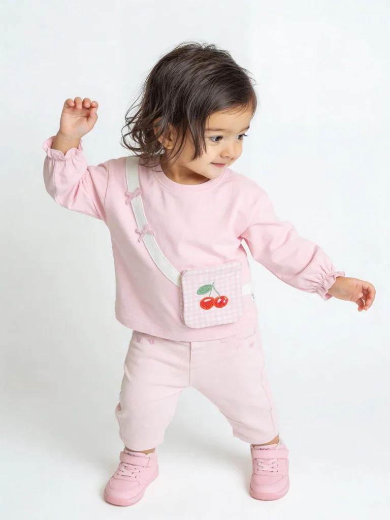 HOP Baby Girls Pink Embroidered High-Rise Cotton-Blend Trousers