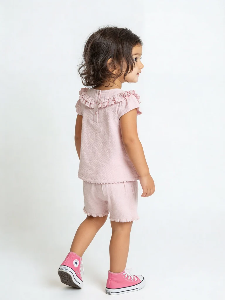 HOP Baby Girls Pink Floral Cotton Top and Shorts Set - Image 2